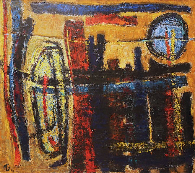 Morris Blackman Expressionist Abstract III Oil on Board 50x55 Lower Left 64 65 LR