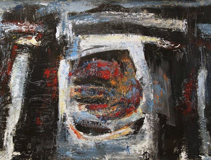 Morris Blackman Expressionist Abstract VI Oil on Board 40x60 Lower Center 64 65 LR