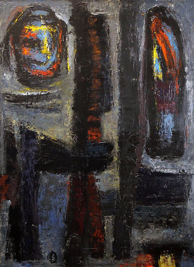 Morris Blackman Expressionist Abstract VII Oil on Board 40x30 Lower Left Estate Stamp LR