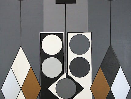 Morris Blackman Geometric Abstract III Oil on Board 59 5x40 Estate Stamp LR
