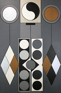 Morris Blackman Geometric Abstract III Oil on Board 59 5x40 Estate Stamp LR