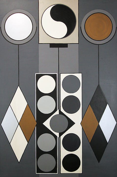 Morris Blackman Geometric Abstract III Oil on Board 59 5x40 Estate Stamp LR