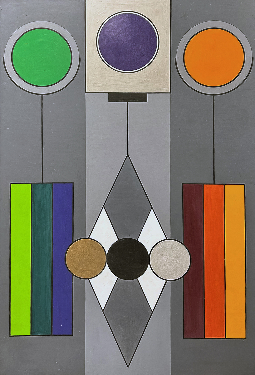 Morris Blackman Geometric Abstract VIII Oil on Board 60x40 Estate Stamp LR