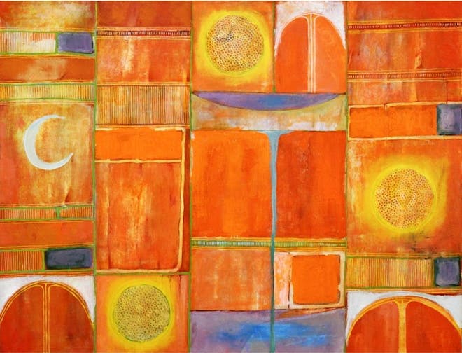 Orange Abstract With Moon and Sun