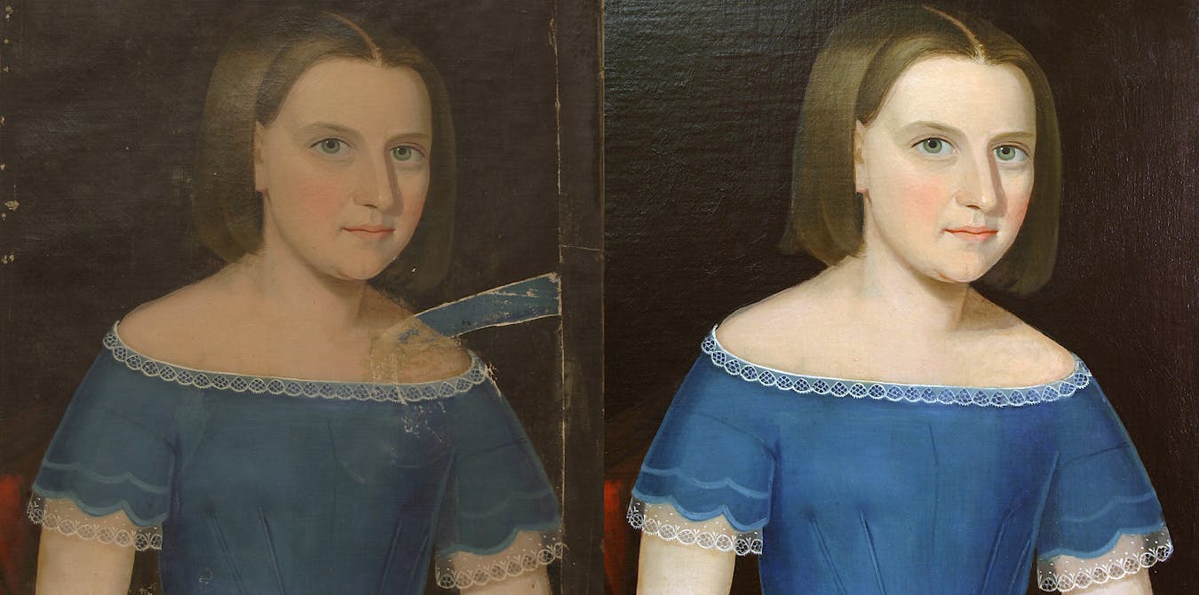 Girl in Blue Dress Before and After